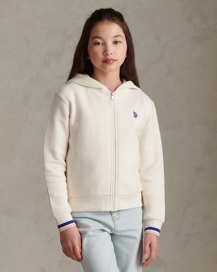 Girls Double Horsemen Zip-Through Hoodie Marshmallow