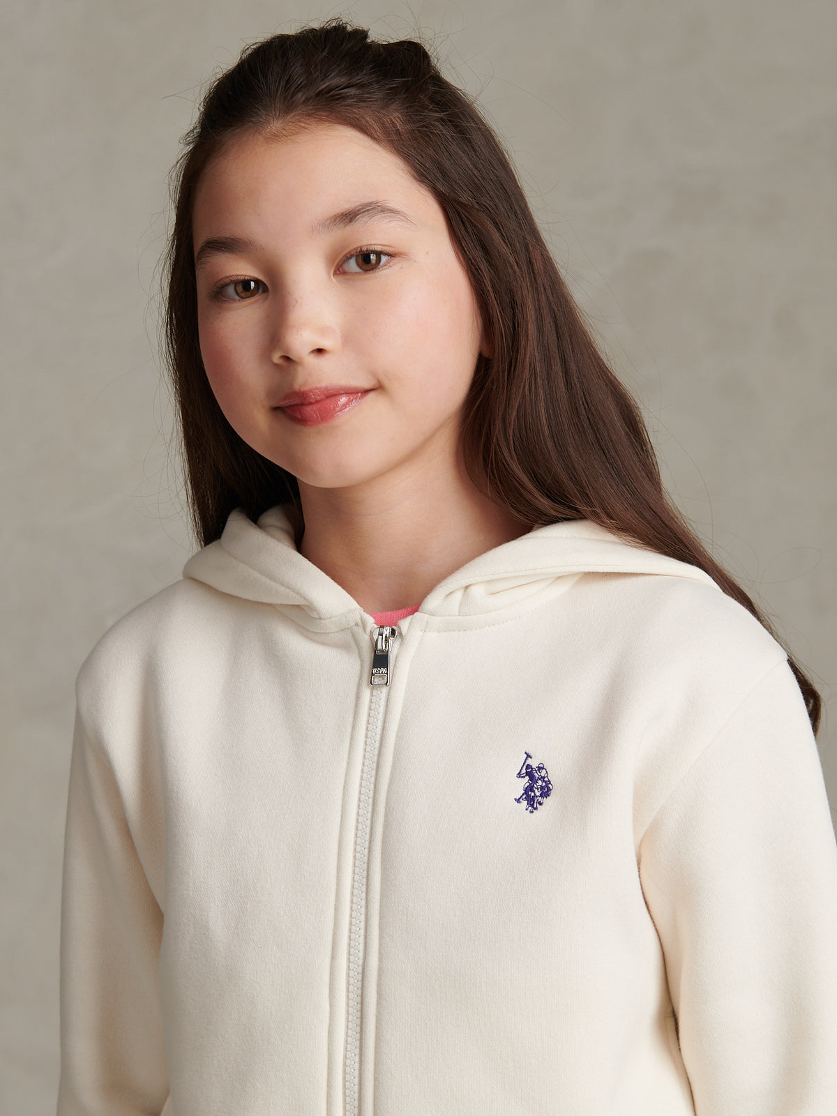Girls Double Horsemen Zip-Through Hoodie Marshmallow