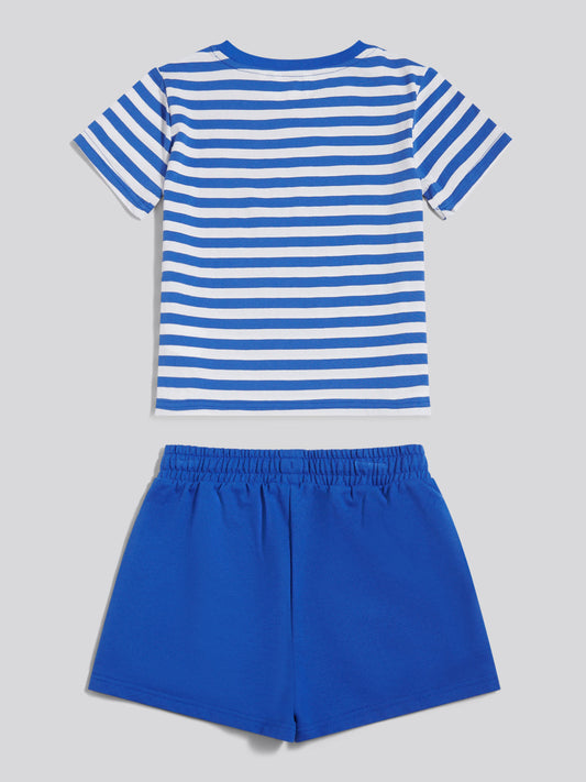 Girls Stripe V-Neck T-Shirt & Sweat Short Set Dazzling Blue