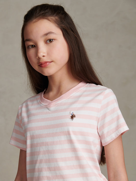 Girls Stripe V-Neck T-Shirt & Sweat Short Set Crystal Rose