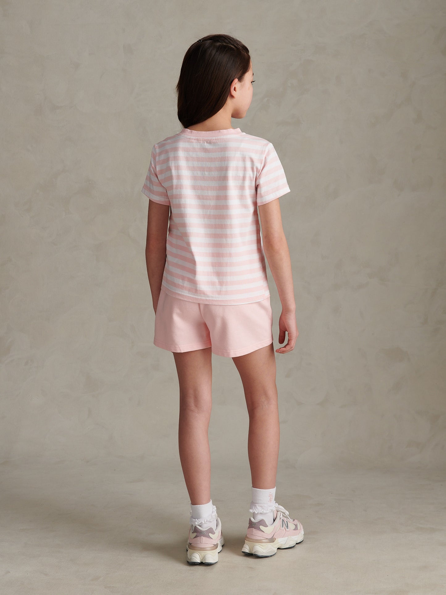 Girls Stripe V-Neck T-Shirt & Sweat Short Set Crystal Rose
