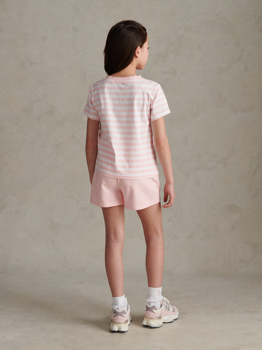 Girls Stripe V-Neck T-Shirt & Sweat Short Set Crystal Rose