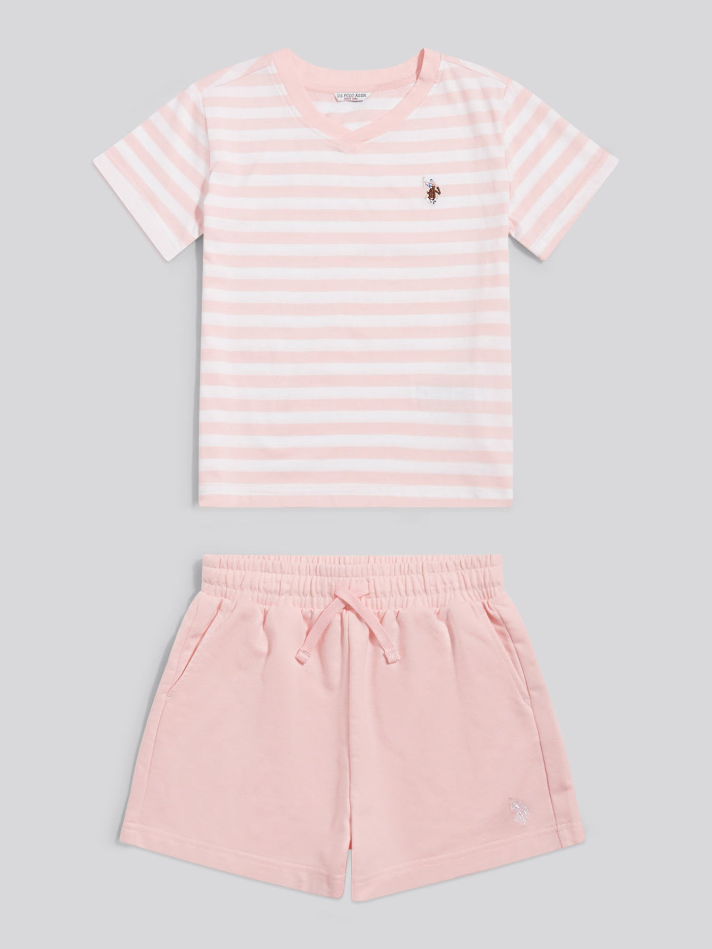 Girls Stripe V-Neck T-Shirt & Sweat Short Set Crystal Rose
