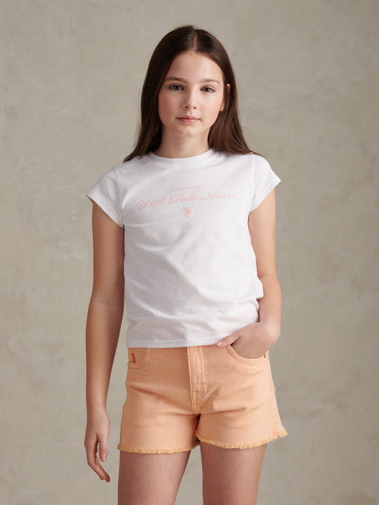Girls Script Logo Cap Sleeve T-Shirt Bright White