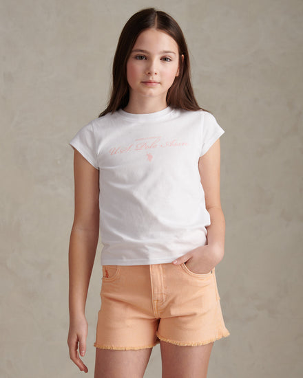 Girls Script Logo Cap Sleeve T-Shirt Bright White