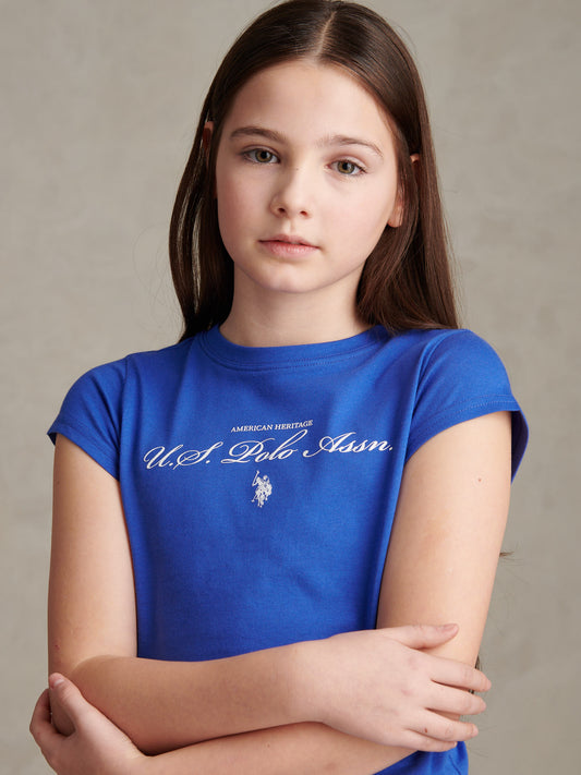 Girls Script Logo Cap Sleeve T-Shirt Dazzling Blue