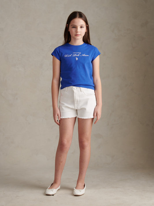 Girls Script Logo Cap Sleeve T-Shirt Dazzling Blue