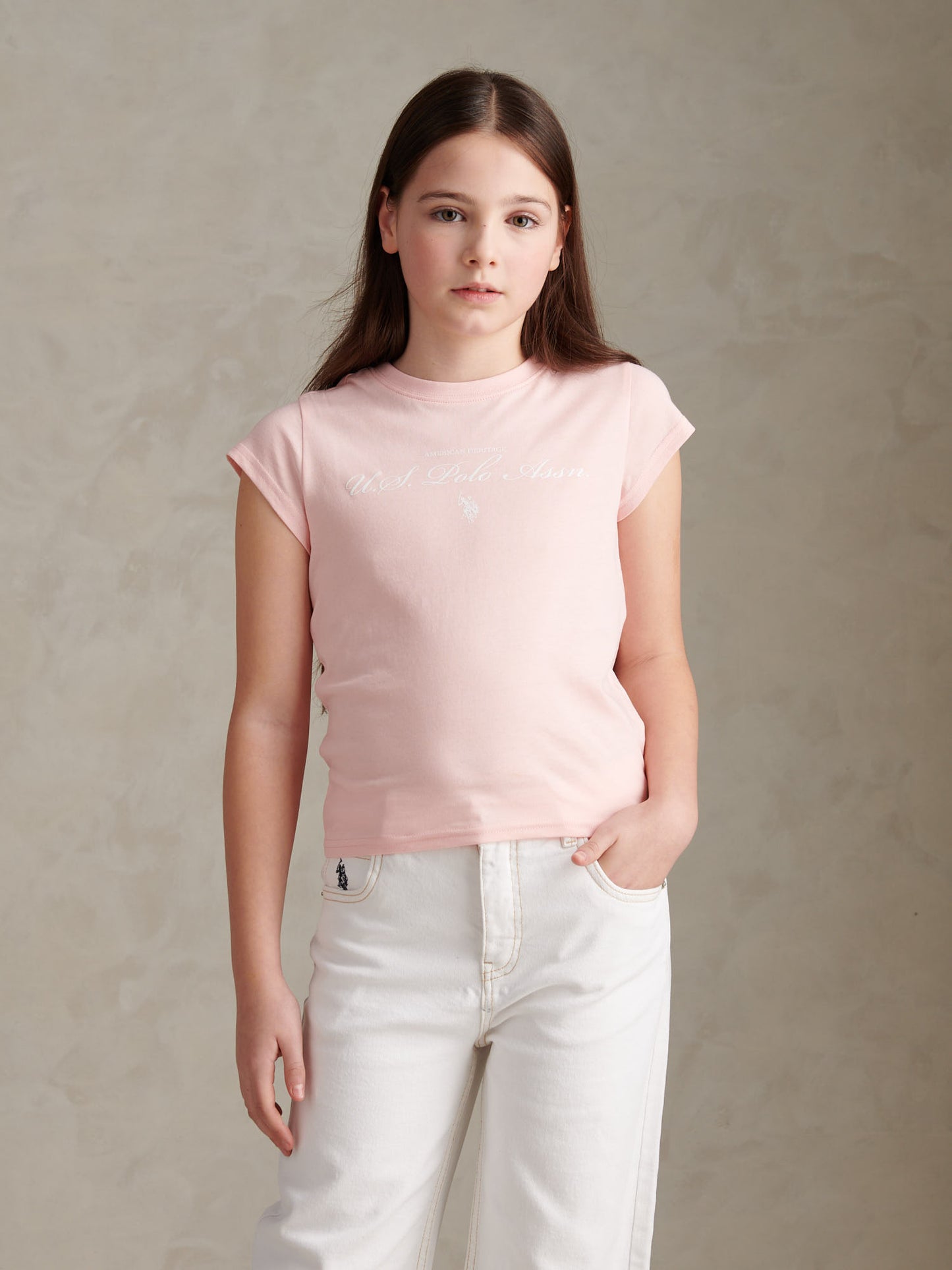 Girls Script Logo Cap Sleeve T-Shirt Crystal Rose