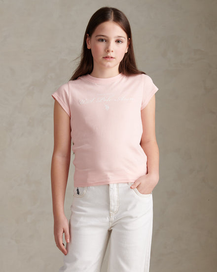 Girls Script Logo Cap Sleeve T-Shirt Crystal Rose