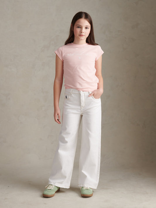 Girls Script Logo Cap Sleeve T-Shirt Crystal Rose