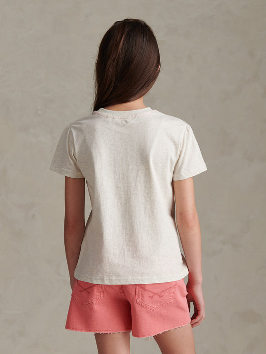Girls Floral Graphic Puff Sleeve T-Shirt Light Grey Marl WUP