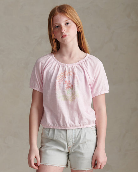 Girls Ombre Floral Elasticated T-Shirt Pink Tulle