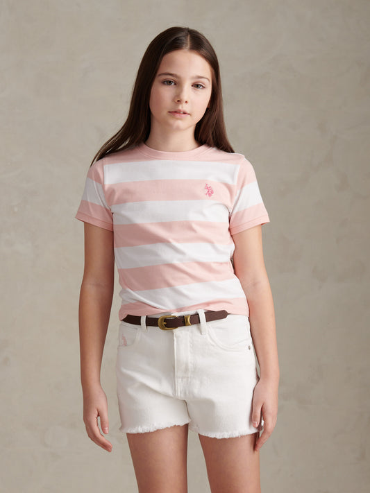 Girls Stripe Logo T-Shirt Crystal Rose