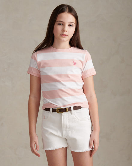Girls Stripe Logo T-Shirt Crystal Rose