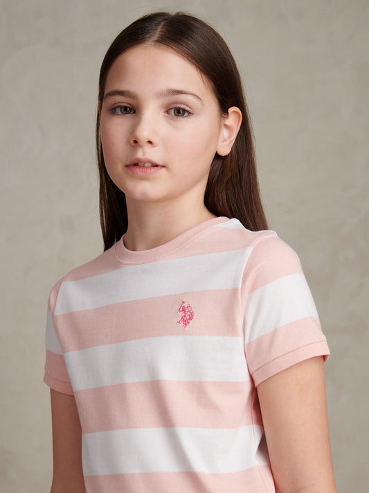 Girls Stripe Logo T-Shirt Crystal Rose