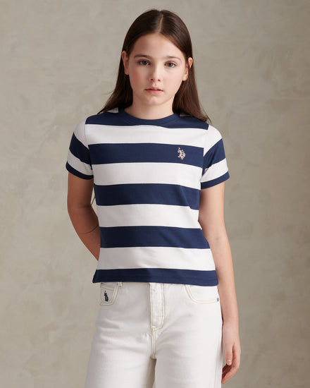 Girls Stripe Logo T-Shirt Navy Iris