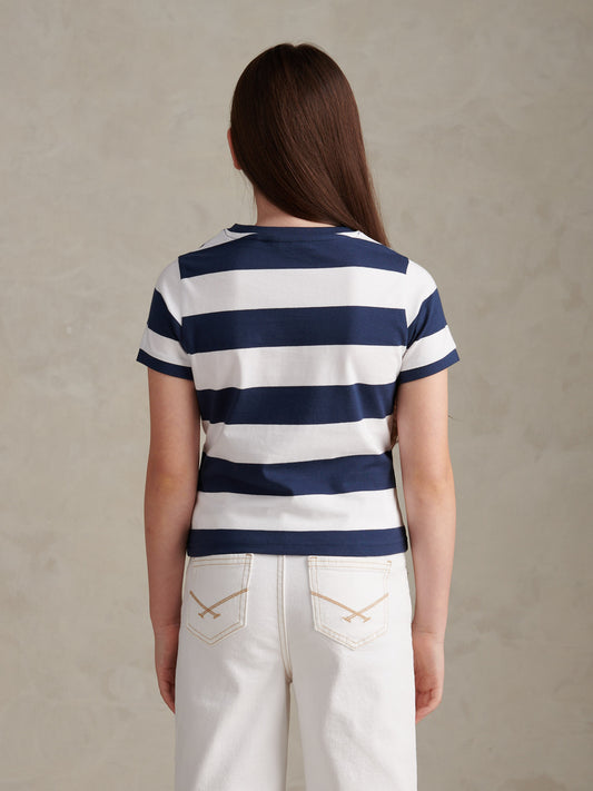Girls Stripe Logo T-Shirt Navy Iris