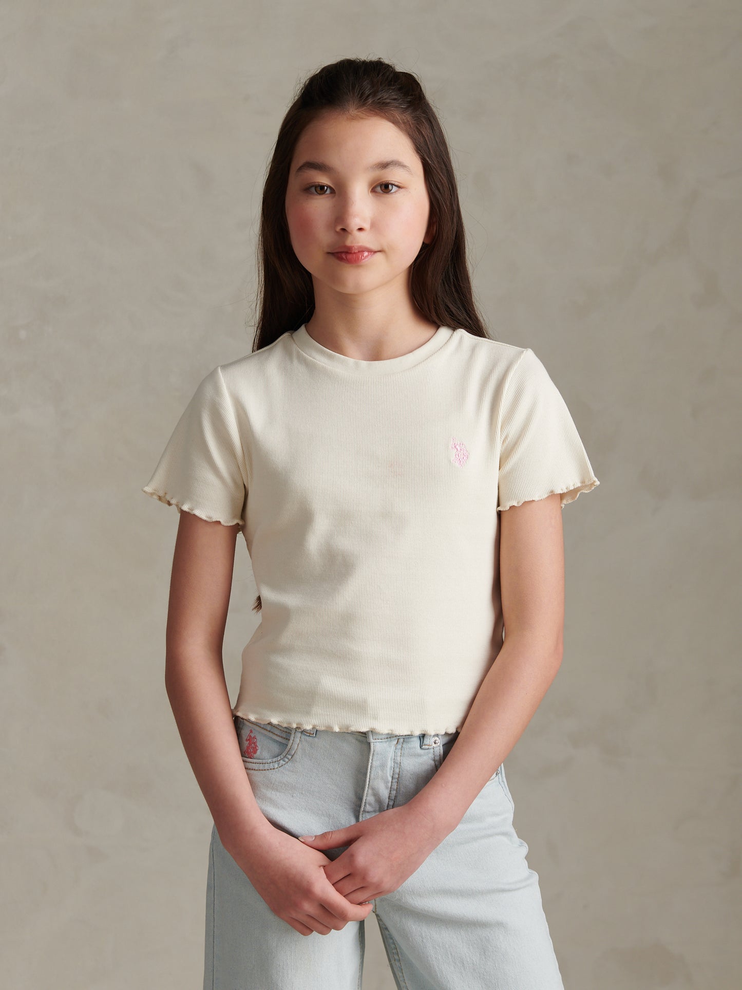 Girls Lettuce Hem Logo T-Shirt Marshmallow