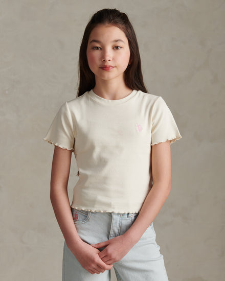 Girls Lettuce Hem Logo T-Shirt Marshmallow