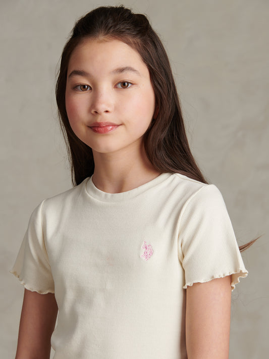 Girls Lettuce Hem Logo T-Shirt Marshmallow