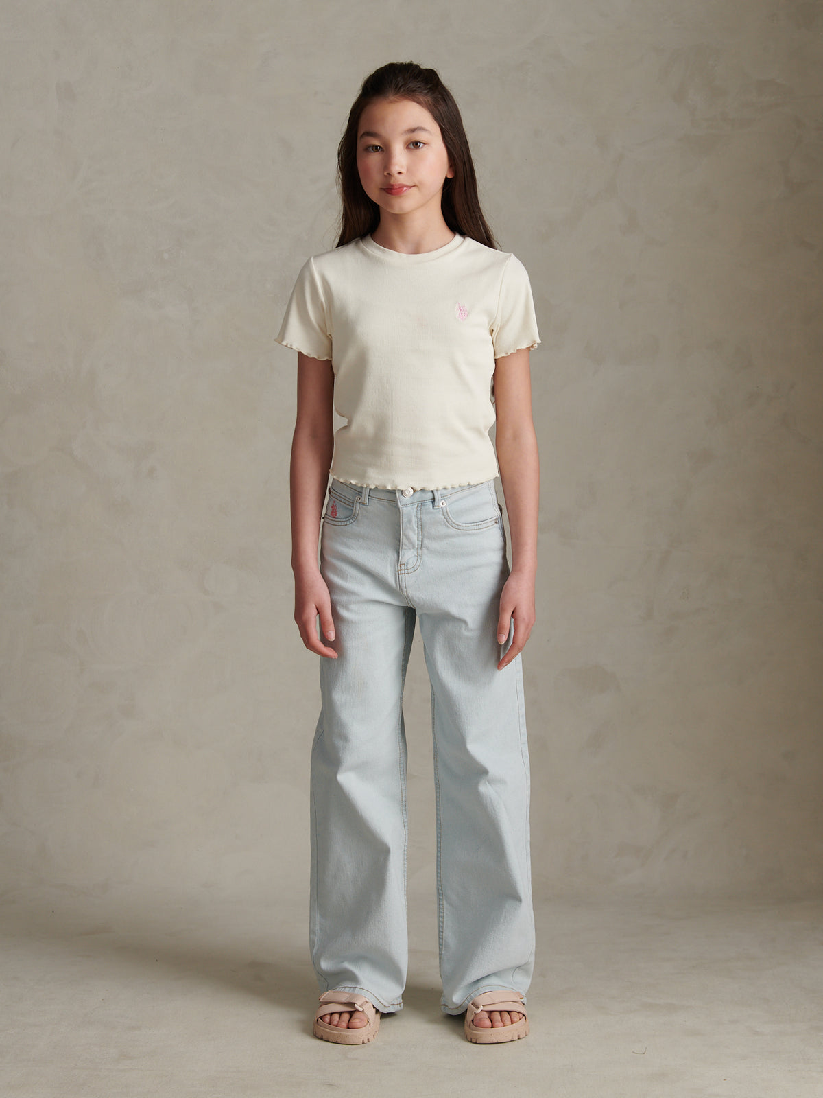 Girls Lettuce Hem Logo T-Shirt Marshmallow