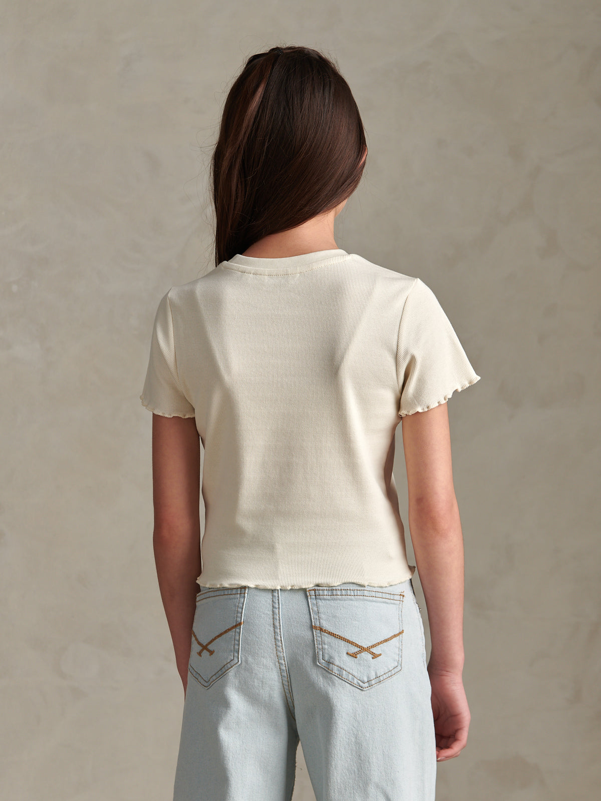 Girls Lettuce Hem Logo T-Shirt Marshmallow