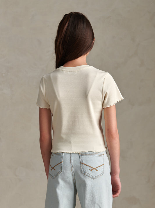 Girls Lettuce Hem Logo T-Shirt Marshmallow