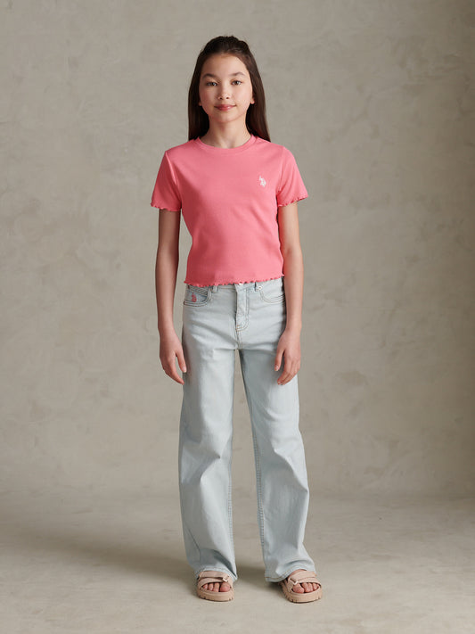 Girls Lettuce Hem Logo T-Shirt Bubblegum