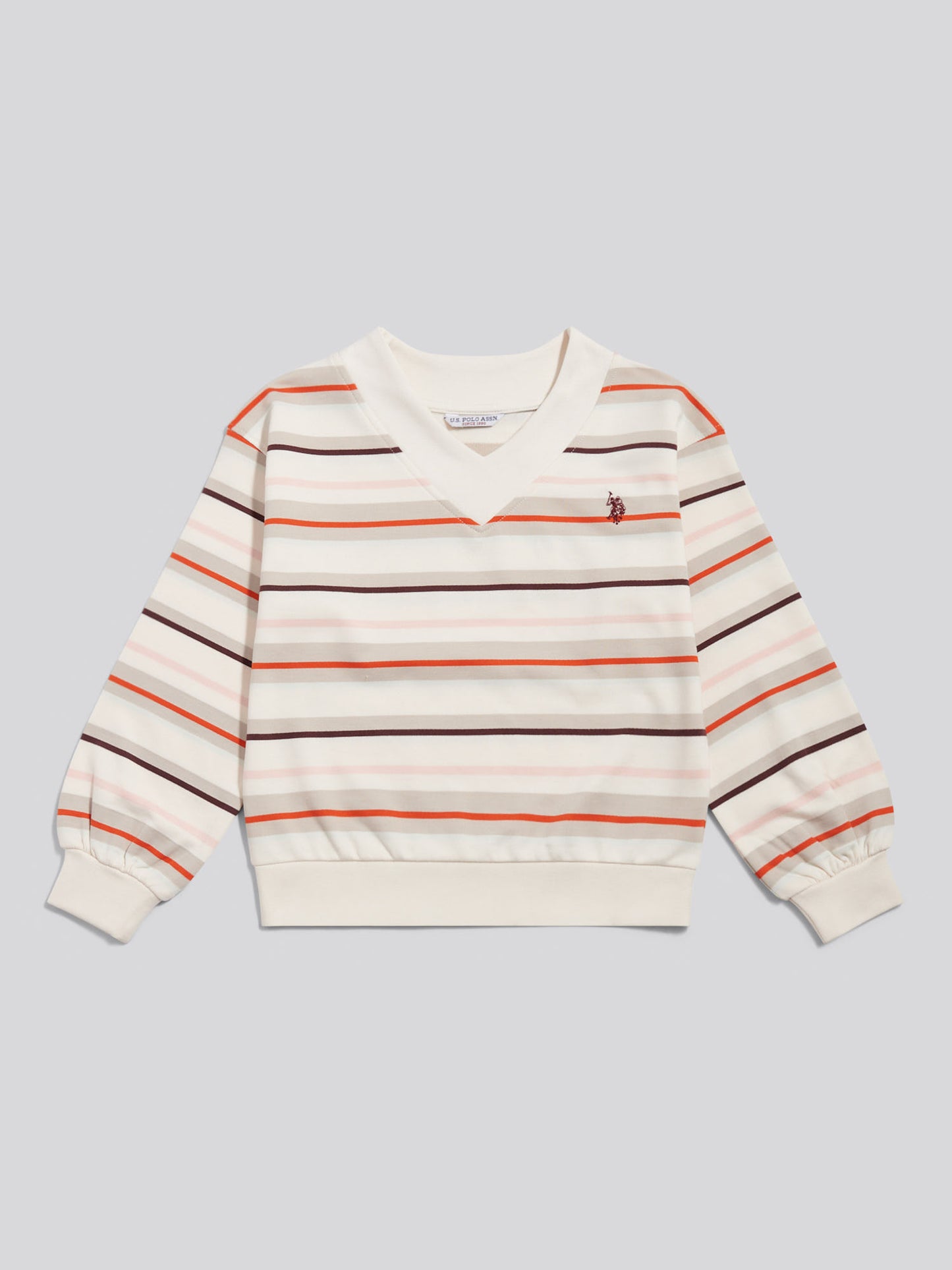 Girls Stripe Logo V-Neck Sweatshirt Pumice Stone