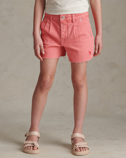 Girls Pleat Detail Denim Shorts Bubblegum