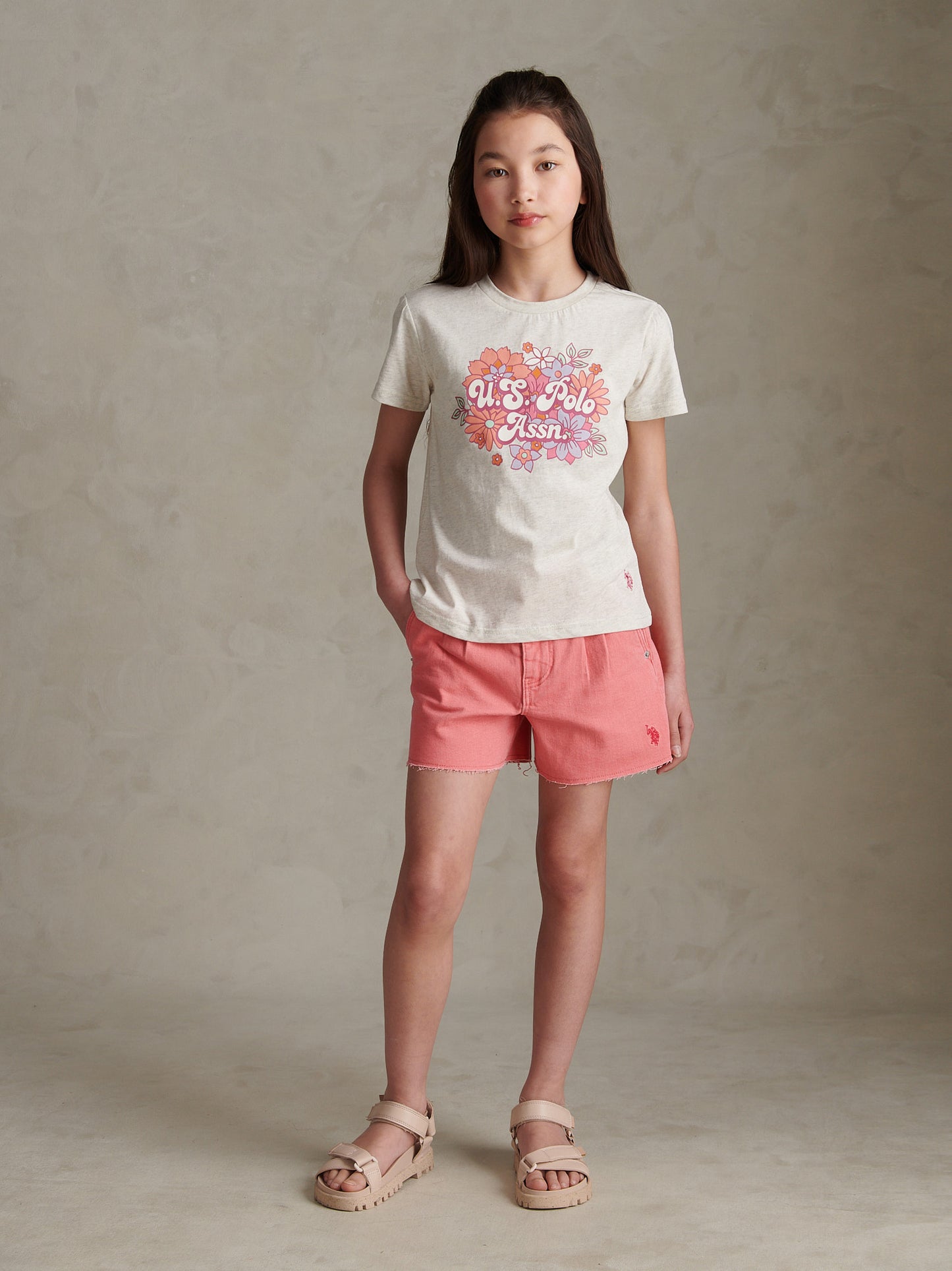 Girls Pleat Detail Denim Shorts Bubblegum