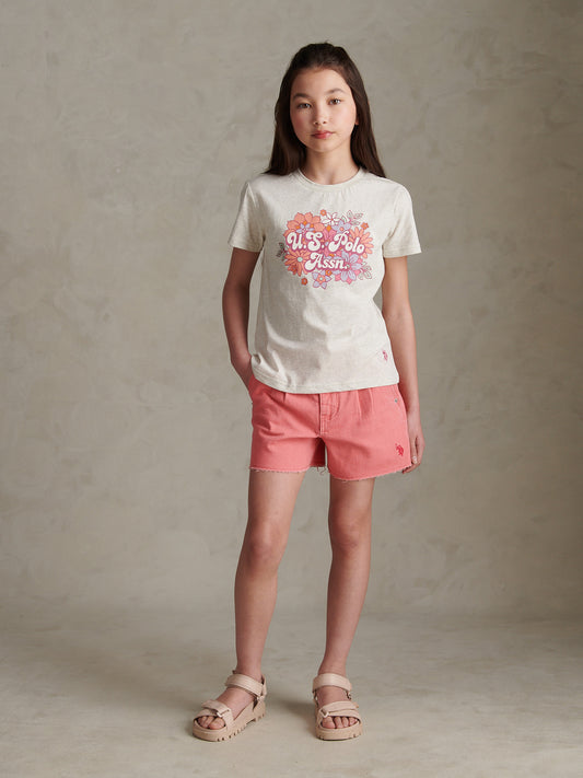 Girls Pleat Detail Denim Shorts Bubblegum