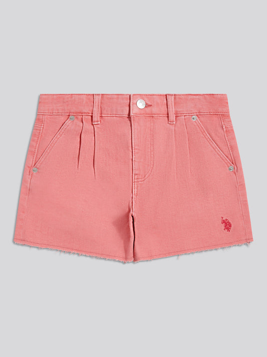 Girls Pleat Detail Denim Shorts Bubblegum