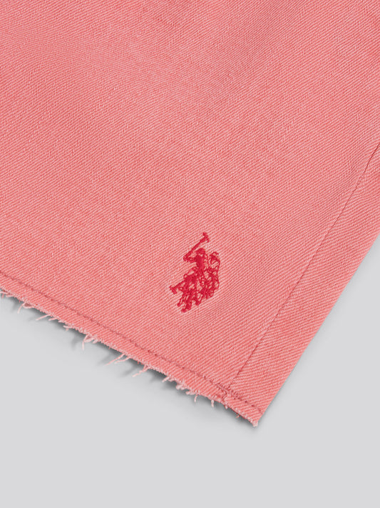 Girls Pleat Detail Denim Shorts Bubblegum