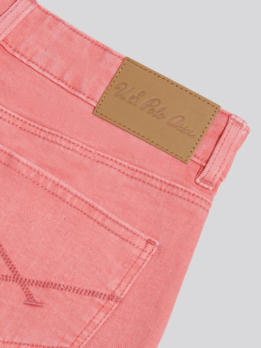 Girls Pleat Detail Denim Shorts Bubblegum