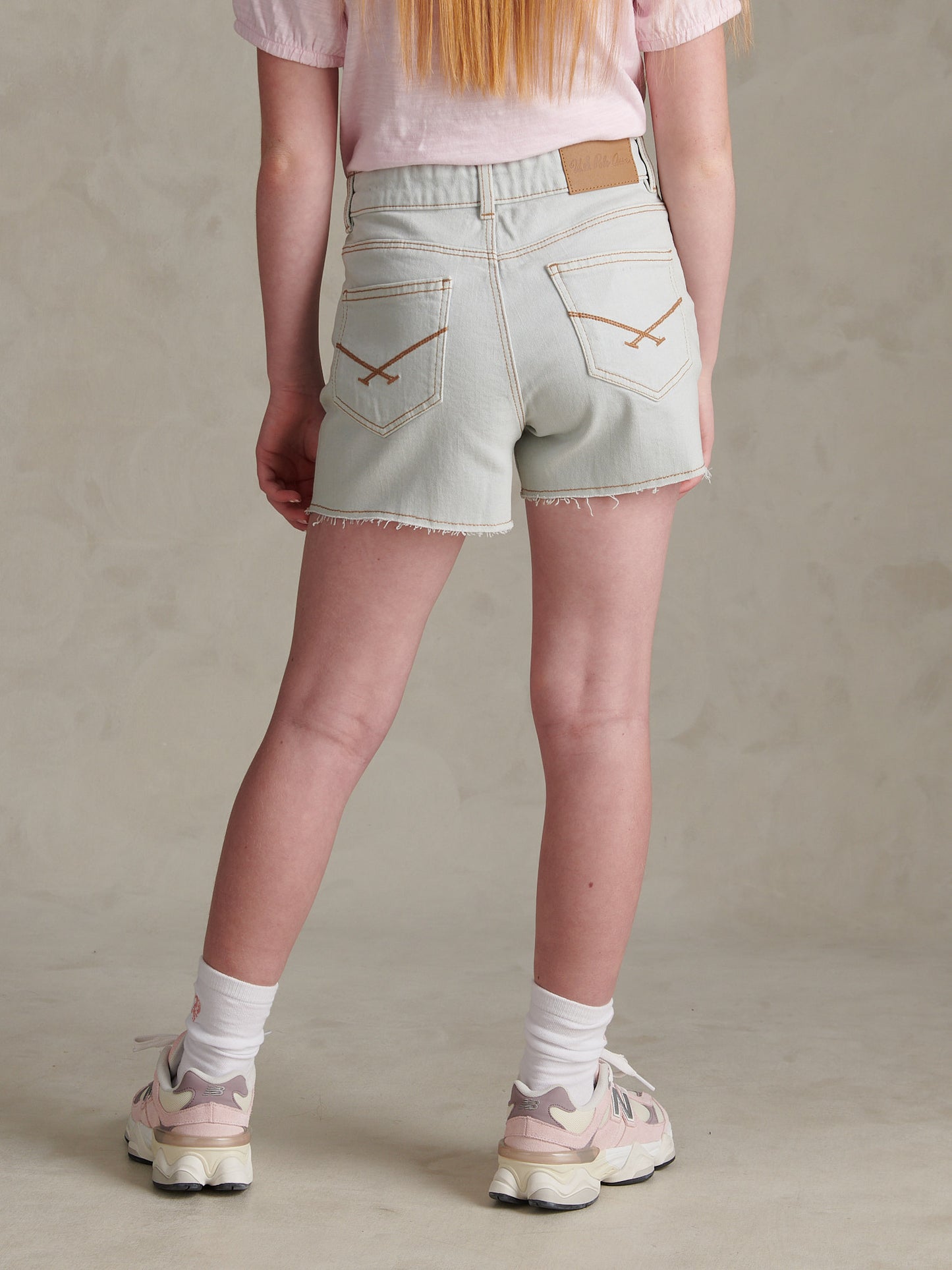 Girls Pleat Detail Denim Shorts Ice White