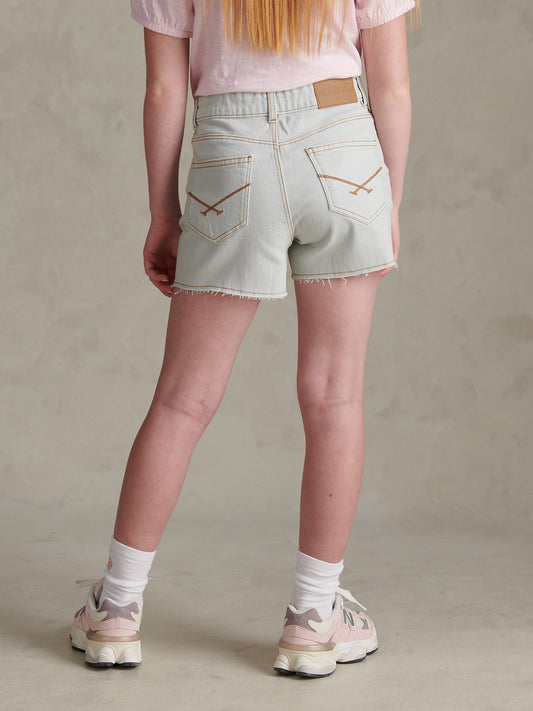 Girls Pleat Detail Denim Shorts Ice White