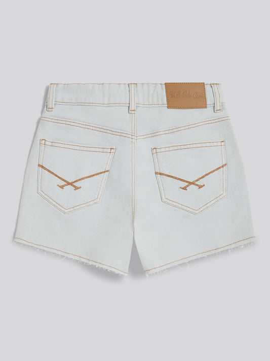 Girls Pleat Detail Denim Shorts Ice White