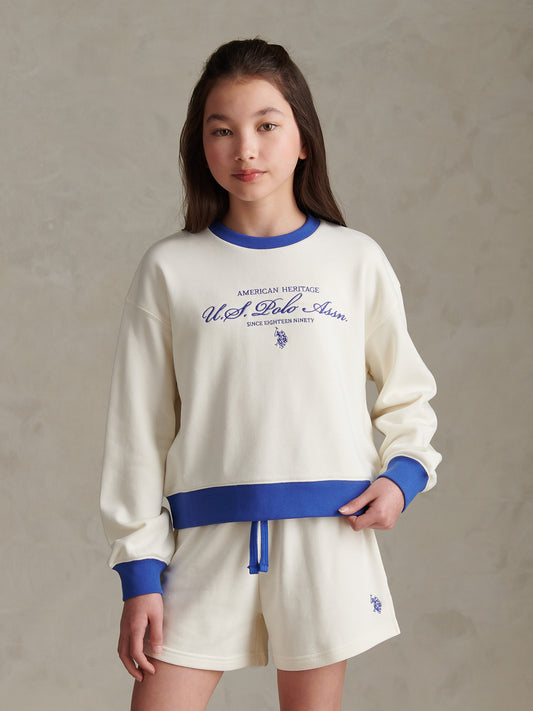 Girls Script Logo Crew Sweatshirt Marshmallow