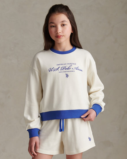 Girls Script Logo Crew Sweatshirt Marshmallow