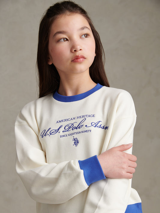 Girls Script Logo Crew Sweatshirt Marshmallow