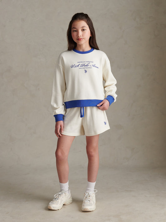 Girls Script Logo Crew Sweatshirt Marshmallow