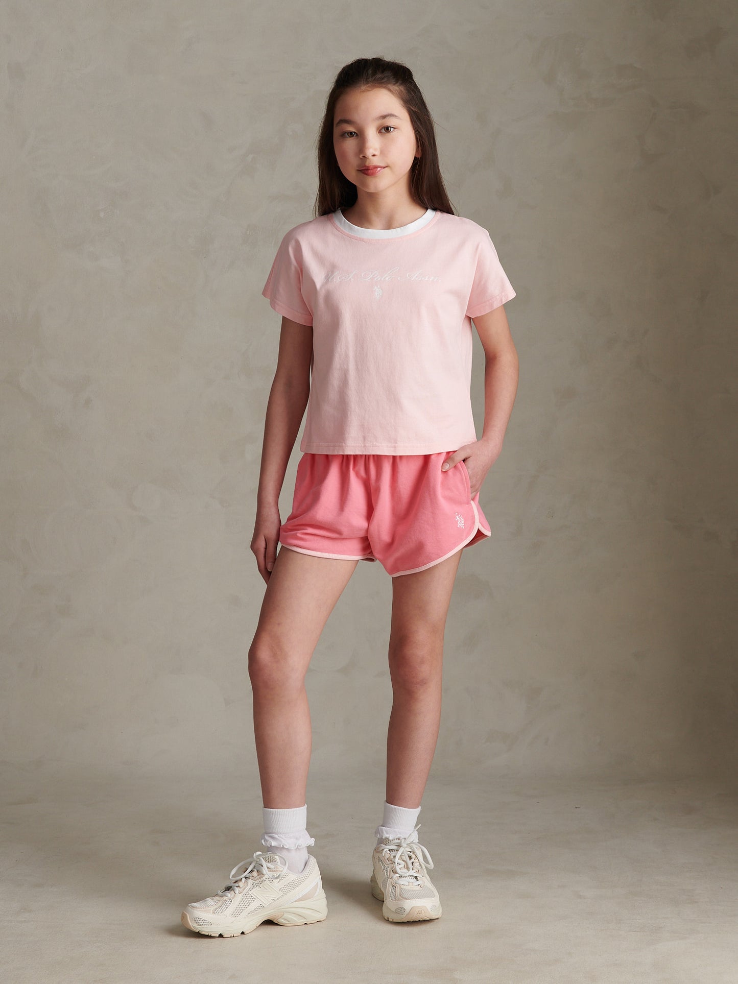 Girls Script Graphic T-Shirt & Sweat Short Set Bubblegum