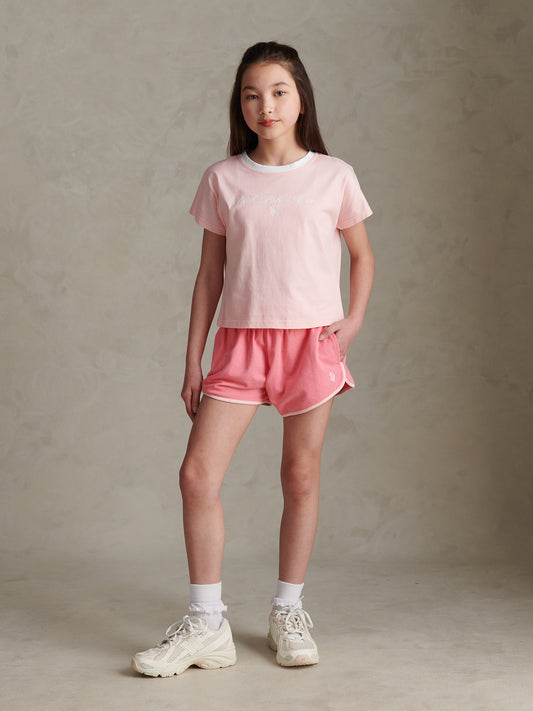 Girls Script Graphic T-Shirt & Sweat Short Set Bubblegum