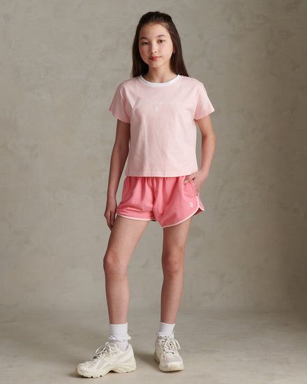 Girls Script Graphic T-Shirt & Sweat Short Set Bubblegum