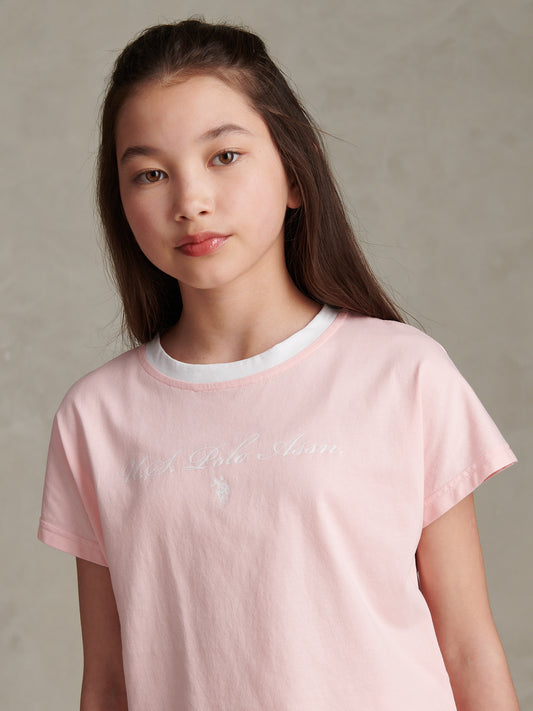 Girls Script Graphic T-Shirt & Sweat Short Set Bubblegum