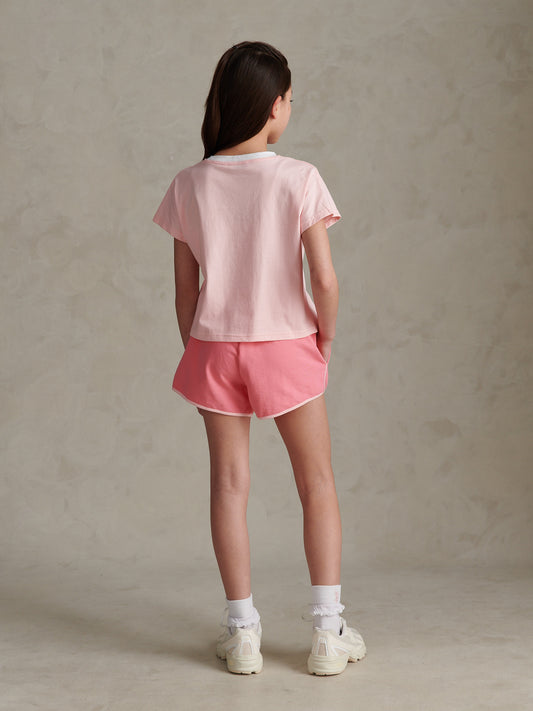 Girls Script Graphic T-Shirt & Sweat Short Set Bubblegum
