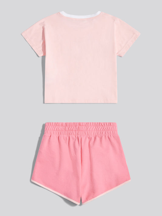 Girls Script Graphic T-Shirt & Sweat Short Set Bubblegum