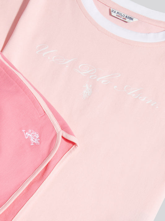 Girls Script Graphic T-Shirt & Sweat Short Set Bubblegum