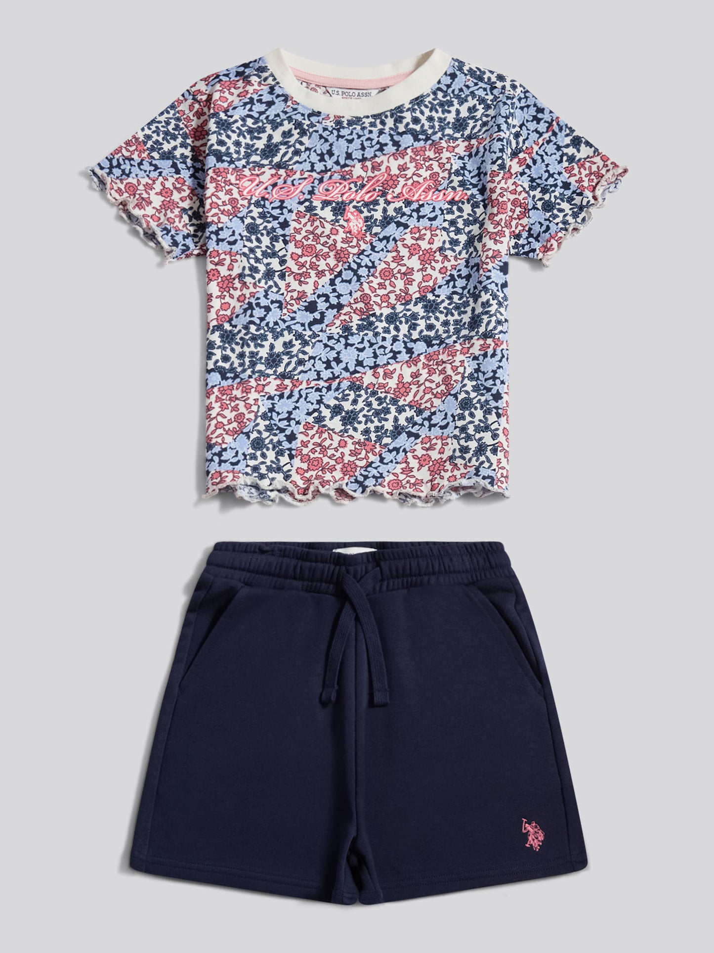 Girls Patchwork Tee & Short Set Navy Iris